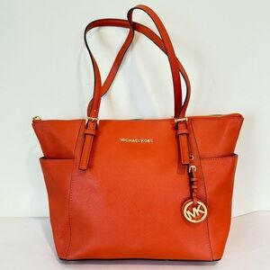 Michael Kors Charlotte Tote Jet Set Orange Leather Shoulder Purse